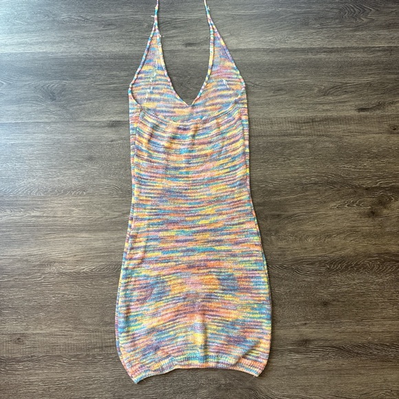 Fashion Nova S Multicolored Knit Halter V Neck Cover Up Dress - Picture 6 of 8